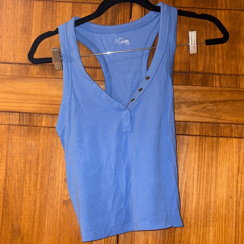 Aerie Ribbed blue Henley Tank Top with buttons size medium